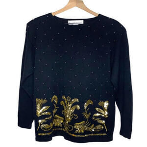 Viki International Size Large Gold Sequins Beaded Tunic Womens Sweater